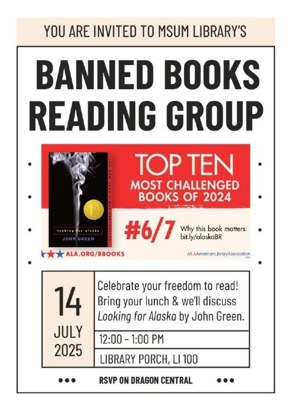 Join the Library’s Banned Books Reading Group for “Looking for Alaska” Join the Library’s Banned Books Reading Group for “Looking for Alaska”