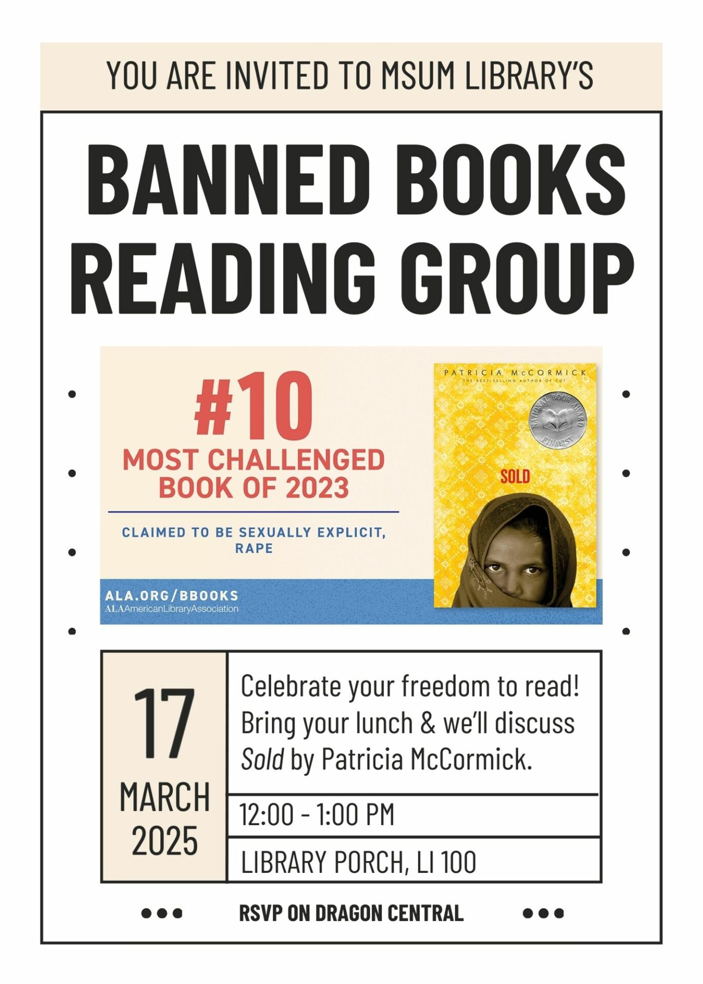 Join the Library’s Banned Books Reading Group for “Sold” 