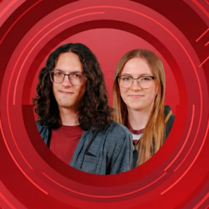 Gabe Grant and Taytum Nelson featured on a red graphic